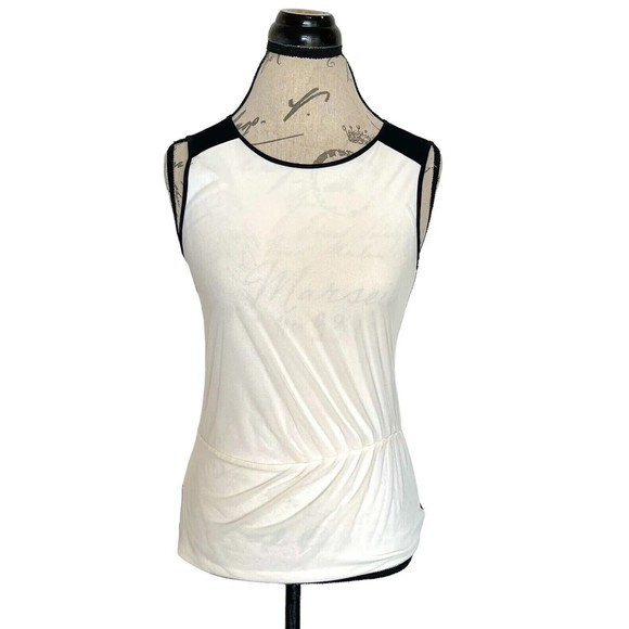 Ann Taylor Womens Blouse Top Sz XS Sleeveless Mesh Ivory Black Stretch Cocktail - Picture 6 of 12
